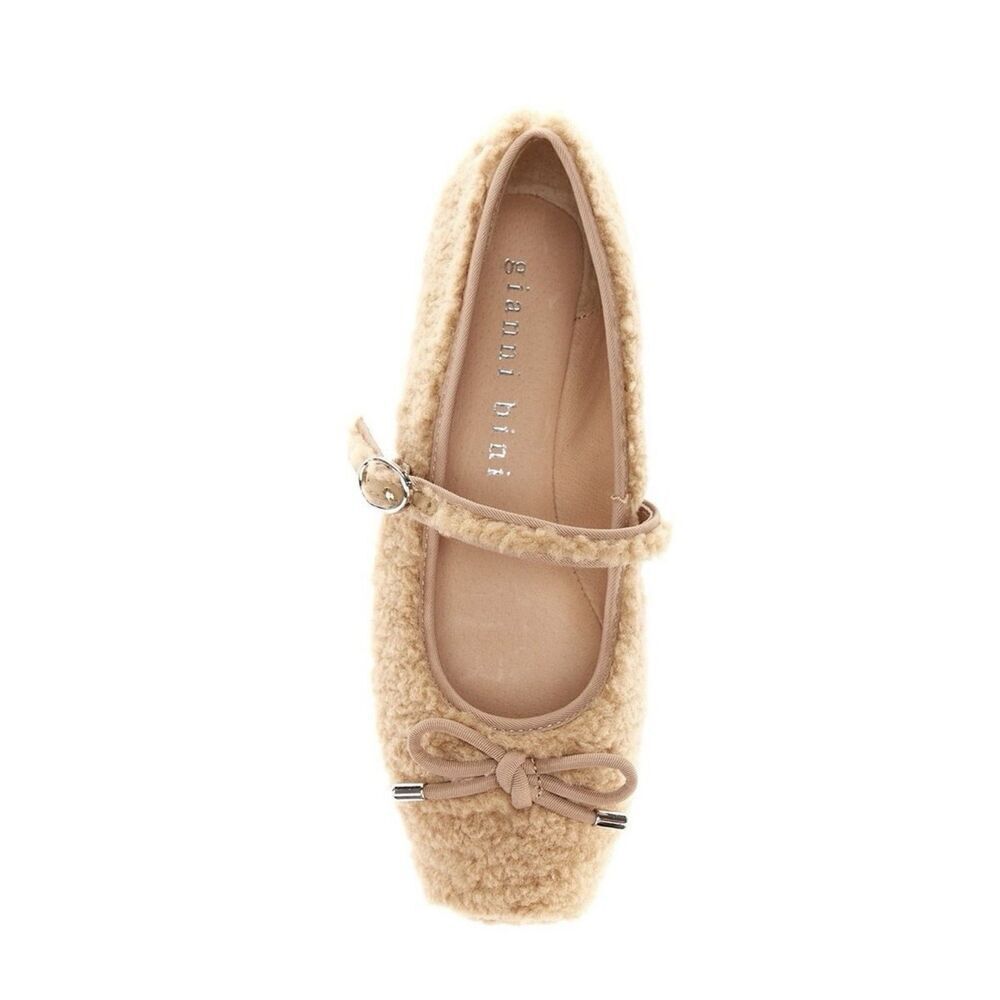 Gianni Bini JosieTwo Faux Shearling Mary Jane Bow Detail Ballerina Flats Size 10